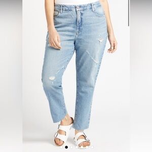 NEW Good American The Weekender High Waisted Raw Hem Indigo Jeans Size 10